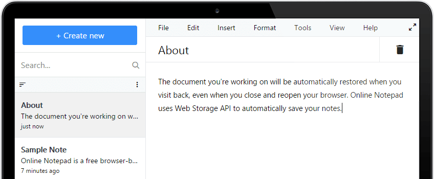 Earseo Online Notepad Screenshot